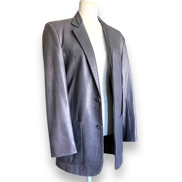 VNTG Summit Smooth Leather Blazer Jacket M Grey Long Line Lapel Collar 1980s - Picture 4 of 15